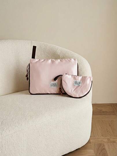 Cirelle Muschelform Satin Make-up Tasche tragbare Reise Waschtasche mit Kordelzug Innentasche Aufbewahrungstasche