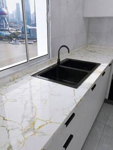 Gold Vein Self-Adhesive Marble Wallpaper, Removable Oil-Proof Waterproof Countertop Film, High Temperature Resistant Sticker For Kitchen, Peel & Stick No Residue, Cabinet Table Furniture Renovation - multicolor - View 7