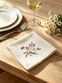 Cirelle 1/2/4 Buah Serbet Linen Bordir Mawar Vintage, Serbet Meja Persegi yang Dapat Digunakan Kembali untuk Resepsi Pernikahan, Dekorasi Meja Makan - MultiWarna - View 9