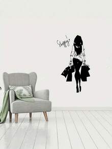 1PC Large Vinyl Self Adhesive Waterproof Removable Durable Fashion Shopping Woman Pattern Wall Decals Stickers For Living Room Home Decor Unique Gift For Women Girls - multicolor - View 2