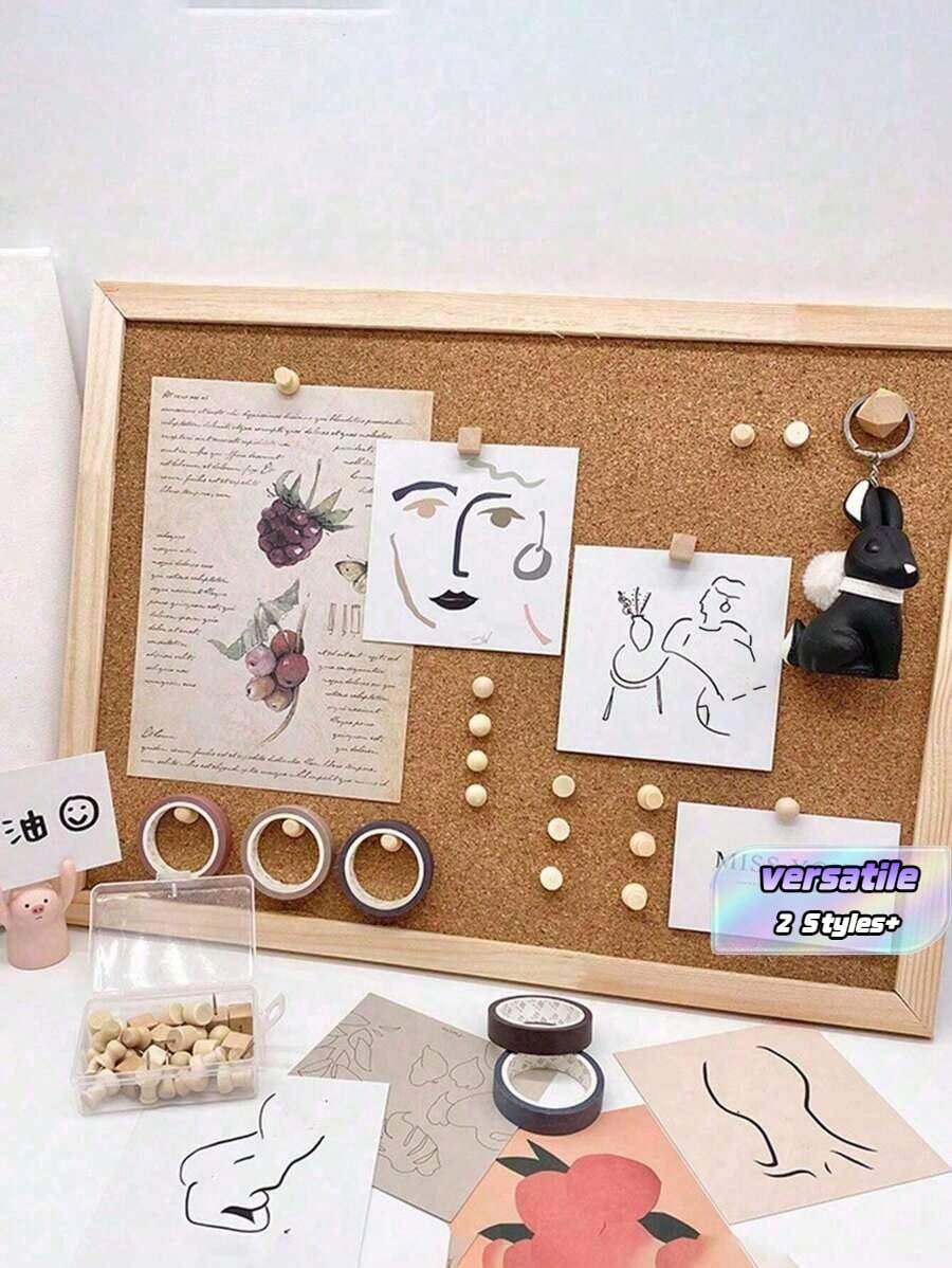 1pc Cork Bulletin Board, Cork Panel With Oak Wood Frame, Decorative Pin Board For Office And Home, Message Board Or Vision Board For Home And School, Home Decor Back To School Room Decor School Supplies - Beige - View 1