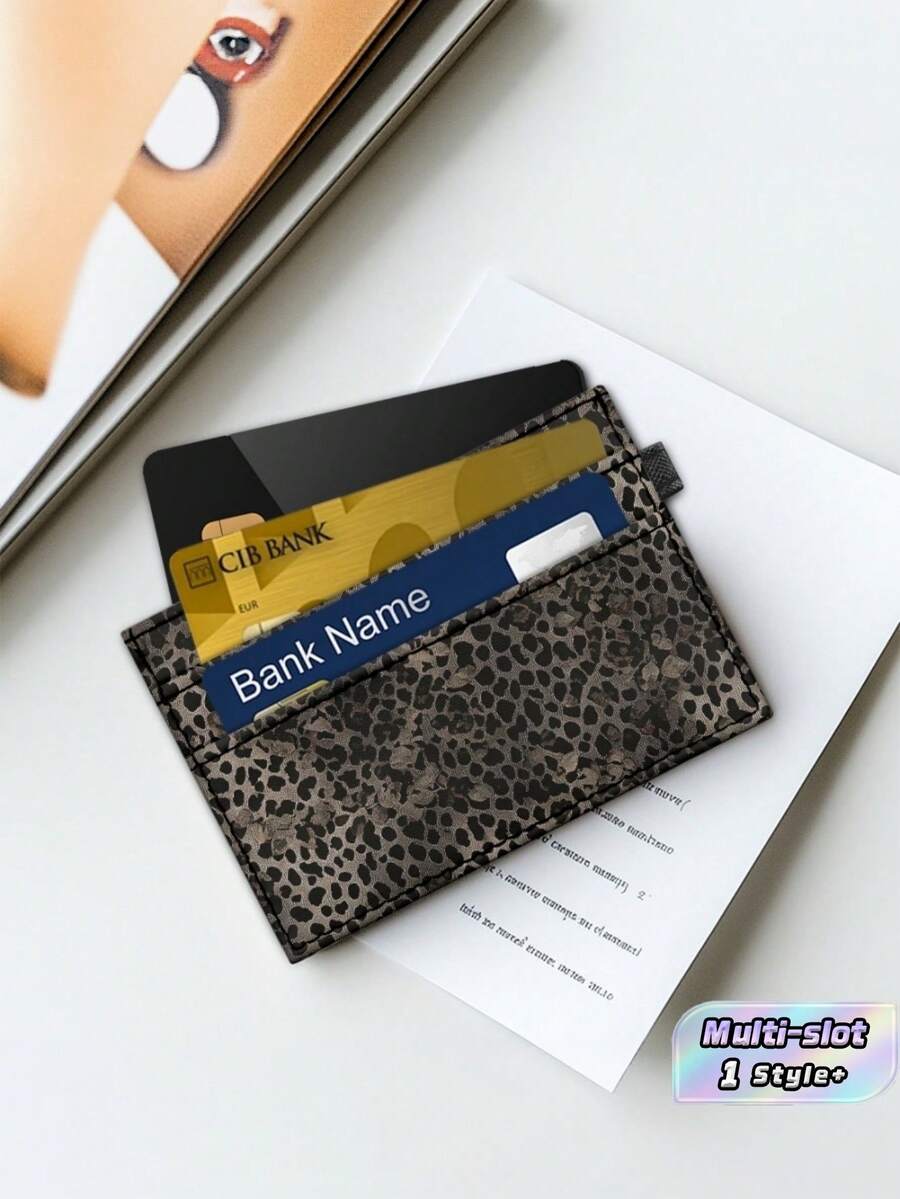 1PC PU Leather Ultra Thin Multi Card Slots Bank Card Holder Vintage Brown Black Leopard Print Portable Slim Wallet Travel Office Commute Everyday Carry For Men Women Popular - multicolor - View 1