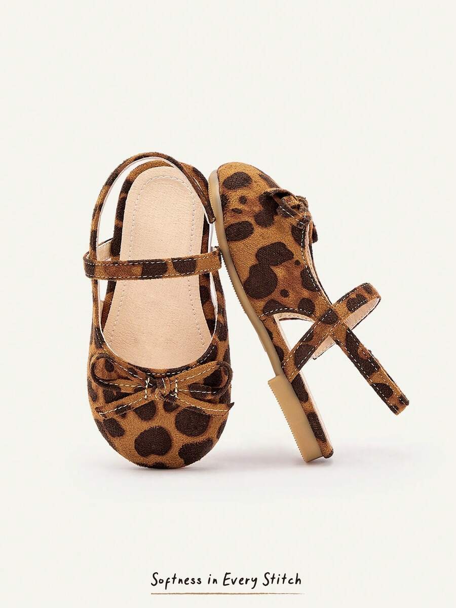 Cozy Pixies Sepatu Flat Bayi Serbaguna untuk Musim Semi dan Gugur, Gaya Putri dengan Pita, Sepatu Pesta untuk Anak Perempuan, Bayi, Anak-anak, Lucu dan Menyenangkan, Motif Leopard, Gaya Pastoral Retro. - cetak leopard - View 1