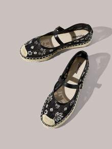Styleloop Spring And Summer Black Mesh Embroidery Flower Women's Flat-Soled Shoes Mary Jane Shoes Are Suitable For Outdoor Vacation Travel Beach Breathable - Black - View 11