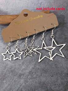 ROMWE Goth 3pairs Star Design Drop Earrings - Silver - View 1