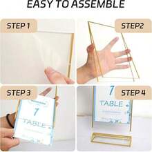 3/6pcs Gold Photo Frame, Acrylic Sign Holder Double-Sided Gold Photo Frame T-Shape 4x6"/5x7"/6x8", Used For Menu Holder Wedding Table Number Holder Home Photo Frame Event Display Photo Frame - T-gold - View 2