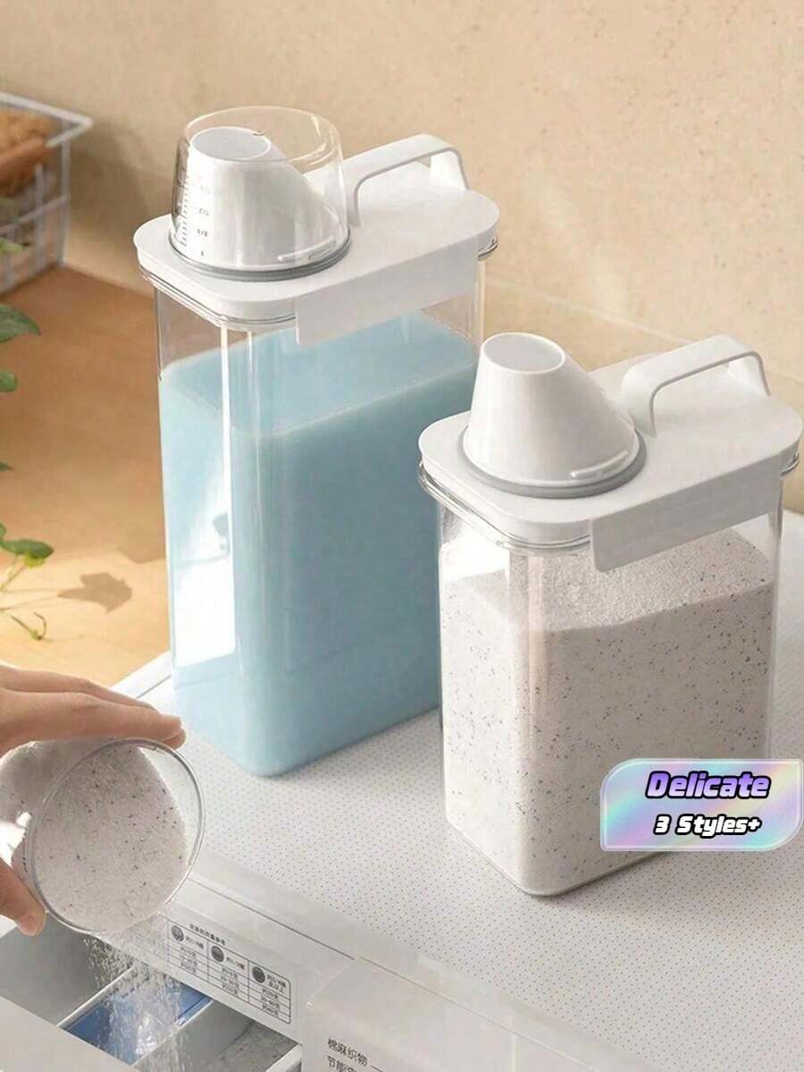 1100/1800/2300ml Refillable Laundry Detergent Dispenser Bottle, Suitable For Powder Detergent, Fabric Softener, Bleach, Etc., With Labels, Dorm Use, Can Also Store Dish Soap, Bathroom Products, Room Decor - Multicolor - View 1