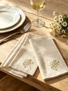 Cirelle 1/2/4pcs Botanical Floral Embroidered Dinner Napkins, Premium Cotton Linen Blend Cloth Napkins, Reusable Oatmeal Napkins For Table Decoration - Multicolor - View 12