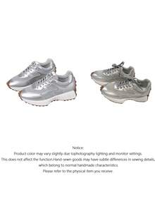 Comfortable Women'S Sports Shoes With Laces - Lightweight Casual Multi-Function, Rubber Sole Non-Slip, Suitable For All Seasons - Silver - View 8
