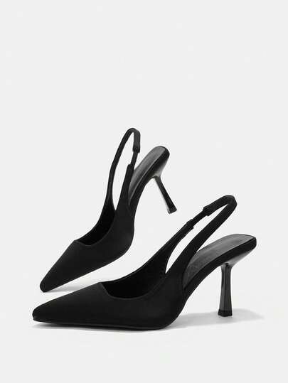 Bholvia Ladies Pointed Back Strap Rear Empty Light Mouth Spring Shoes Work Shoes Suede Single Shoes Rear Strap Single Shoes Black