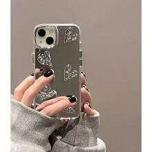 1PC,Luxury Glossy 3D Meteorite Texture Electroplated Silver Heart Cute Phone Case, Compatible With IPhone 16/15/14/13/12 Pro Max/14/15 Plus/11, With Camera Lens Cover, Waterproof, Shockproof, Drop-Resistant & Scratch-Resistant - Mirror Heart - View 5