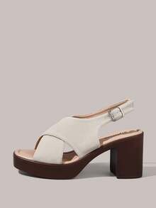 Styleloop Frosted Suede Cross-Strapped Thick-Heeled Sandals Women's Head High Heels, Retro Versatile Commuter Open-Toed Women's Shoes - Apricot - View 7