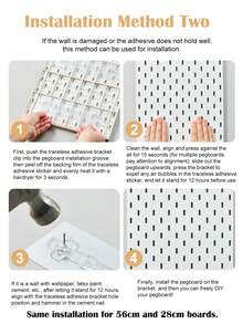 White Plastic Pegboard Wall Organizer Set With Shelves Hooks Storage Cups, DIY Splice Wall Mount Hole Display Rack, Easy Installation Space-Saving Storage For Stationery Photos Small Decor, Desk Wall Storage For Bedroom Study Office - White - View 12