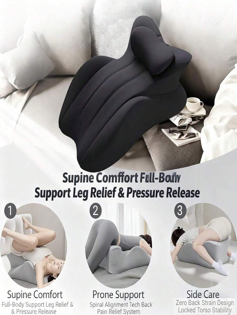 1 Ergonomic Wedge-Shaped Prone Pillow, With Multi Position Memory Foam Support Pad For Relieving Pressure On The Spine, Neck, And Back, Equipped With A Detachable And Washable Outer Cover And Anti Slip Bottom - 1PC - View 1