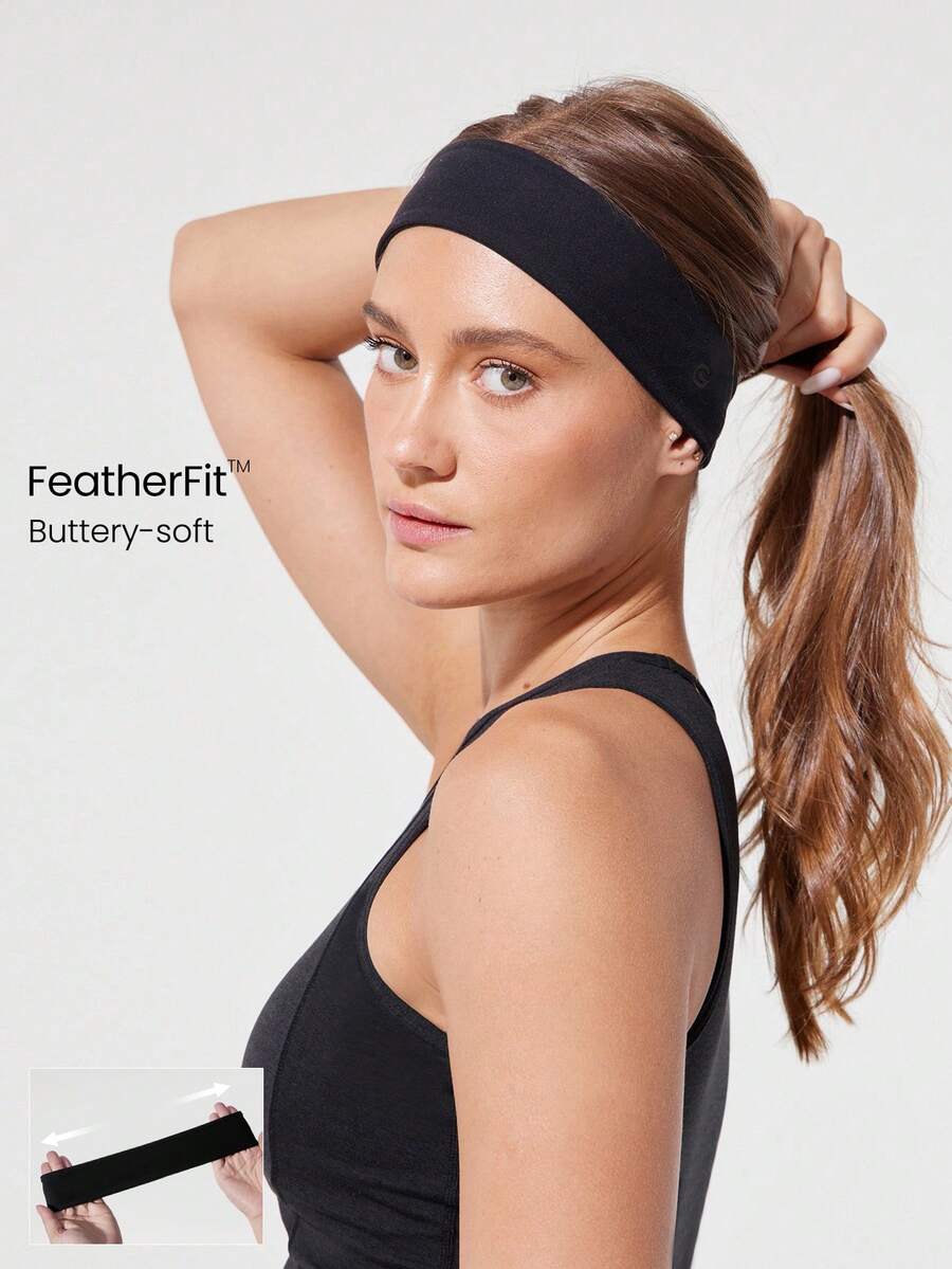 GLOWMODE Băng đô FeatherFit™ thấm hút mồ hôi, co giãn, chống trượt, thích hợp cho yoga, pilates, tập gym, luyện tập hàng ngày và hoạt động thể thao. - màu đen - Xem 1
