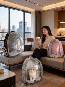 Large Capacity Cat Backpack, Transparent Breathable Pet Carrier, Portable Cat Bag, Pc Material, Zipper Closure - Multicolor - View 10