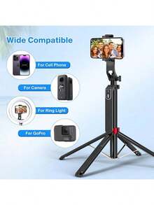 Tripod Selfie Ponsel 4 Kaki yang Dapat Ditarik, Tripod Vlog Portabel dengan Penjepit Ponsel Multifungsi & Kontrol Jarak Jauh yang Dapat Diisi Ulang, Kompatibel dengan Ponsel Android, Alat Bantu Latihan Golf untuk Liburan di Luar Ruangan dan Siaran Langsung - Hitam - View 4