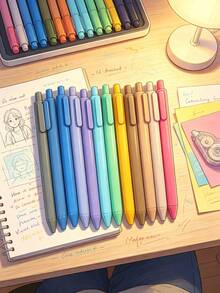 12 Pieces Gel Ink Pen Set Retractable Smooth Writing Pens Pastel Colored Office Supplies Journaling Study Stationery Gift Aesthetic Design - Multicolor - View 3