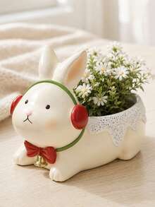 Zazumi 1pc Cat Rabbit Shape Desktop Flower Pot With Lying Animal Silhouette And Integrated Flower Holding Opening For Desk Organization Featuring Charming Aesthetic Display Solution For Modern Lifestyle Users,Thoughtful Present For New Dwelling Celebration - multicolor - View 3
