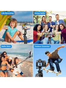 Tripod Selfie Ponsel 4 Kaki yang Dapat Ditarik, Tripod Vlog Portabel dengan Penjepit Ponsel Multifungsi & Kontrol Jarak Jauh yang Dapat Diisi Ulang, Kompatibel dengan Ponsel Android, Alat Bantu Latihan Golf untuk Liburan di Luar Ruangan dan Siaran Langsung - Hitam - View 2