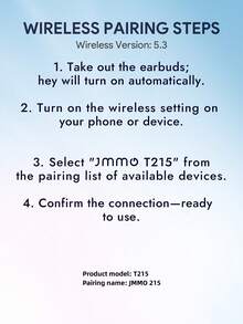 JMMO 高品質音質 5.3 自動配對無線耳機，長續航輕量防水，適用 iOS 與 Android，適合運動健身 - 粉色 - 查看 8