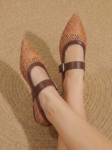 Styleloop سيدات، أظافر الصفصاف، مشابك، أحذية مسطحة. - بني - مشاهدة 6