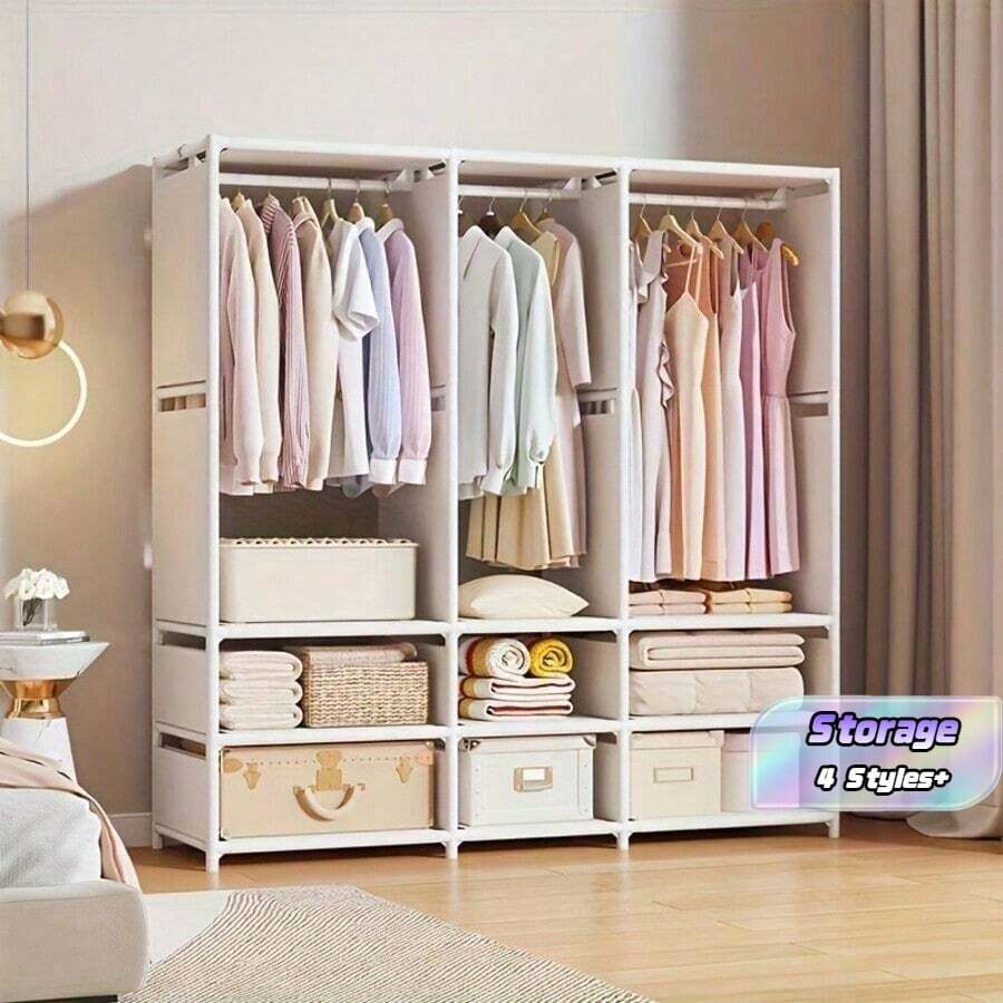 1 قطعة خزانة محمولة، خزانة ملابس متعددة الوظائف، مقاومة للغبار، عرض قائم بذاته، رف تخزين قابل للتجميع على الأرض، خزانة تخزين، غرفة النوم غرفة المعيشة المنزل، هدية العطلات، هدية عيد الميلاد، هدية - متعدد الألوان - مشاهدة 1