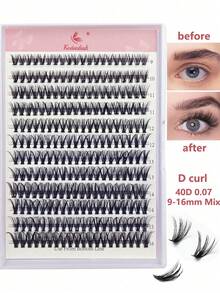 رموش صناعية فردية 40D مجعدة DIY بتصميم عناقيد، 240 قطعة، أطوال مختلطة 9-16 مم، كثيفة وناعمة، إكستنشن رموش فردية للاستخدام المنزلي، هدية مكياج لحفلة عيد الميلاد، حشوة جوارب العطلات، إطلالة احتفالية براقة، سهلة التطبيق DIY - الأسود - مشاهدة 2