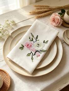 Cirelle 1/2/4 Buah Serbet Linen Bordir Mawar Vintage, Serbet Meja Persegi yang Dapat Digunakan Kembali untuk Resepsi Pernikahan, Dekorasi Meja Makan - MultiWarna - View 6