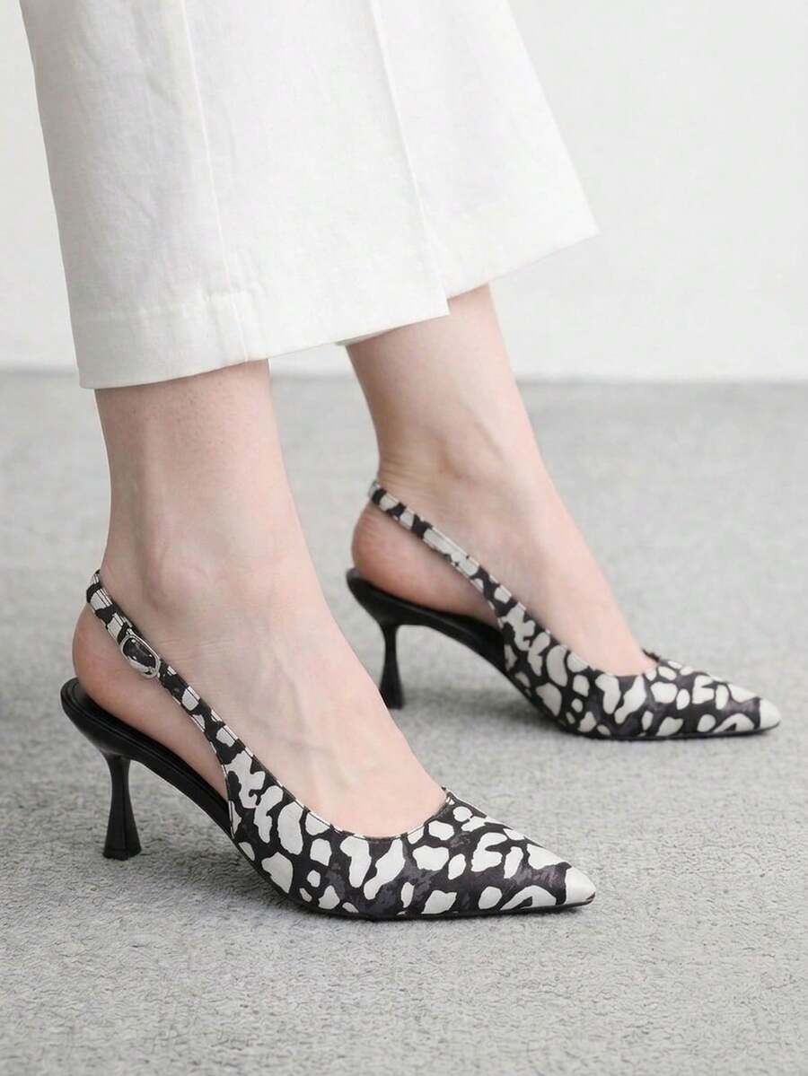 CUCCOO BIZCHIC 女款尖頭黑白豹紋高跟鞋 日常通勤辦公時尚圖案高跟鞋 - 黑白豹紋 - 查看 1