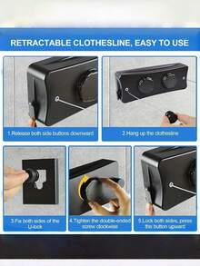 1pc Retractable Invisible Indoor/Balcony Steel Clothesline, Bathroom Retractable Clothesline,Spring,Minimalist,Summer Tops - Multicolor - View 7