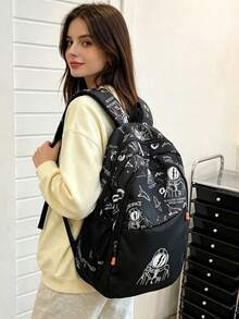 Astronaut Pattern Backpack, Large Capacity Zipper Closure School Bag, Adjustable Shoulder , Short Trip Bag, , Ideal For Daily Use, Outings, Travel, School, And Back To - Multicolor - View 6