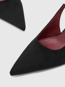 CUCCOO BIZCHIC Black Flannel Party Commute Simple Fashion Glossy Closed Toe Pointed Toe Exposed Heel Thin Ankle Strap High Heel Medium Thick Heel Shoes - Black - View 7