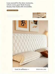 Hexagonal Quilted Sandwich Headboard Cover, Solid Color Thick Dustproof Stretch Upholstered Headboard Protector With Fixing Stickers, Detachable Washable Soft Skin-Friendly Bed Head Cover For Single & Double Beds - Off-white - View 4