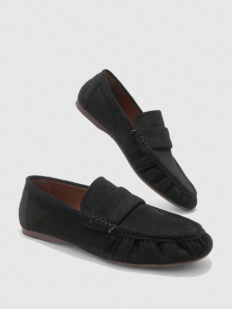 CUCCOO BIZCHIC Retro Pleated Design Flat Heel Low Heel Soft Sole Suede Black Mules, Casual Women's Shoes