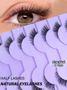 10 Pairs Semi-Long Transparent Strip False Eyelashes, 3D Cat Eye Short Soft Faux Mink Lashes, Suitable For Outer Corner, Create Natural Makeup Look - Black - View 2