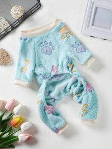 PETSIN 1pc Fleece Bone Pattern Jumpsuit, Suitable For Toy Poodle And Other Medium/Small Dogs - Multicolor - View 9