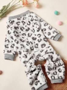 PETSIN 1pc Pet Cat Dog Universal Leopard Print Fashionable Autumn And Winter Plush Warm And Comfortable Round Neck Dog Jumpsuit - Multicolor - View 5