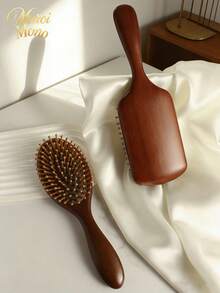 1 Solid Wood Air-Cushion Massage Comb – Wooden-Bristle Scalp Massager & Detangler – Anti-Static Styling Comb For Women - reddish brown - View 4
