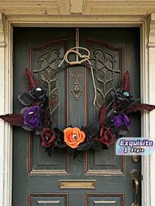 1pc Halloween Wreath With Rose Eyeball & Twig, Spooky Artificial Rattan Door Hanging Decor, Creepy Gothic Party Prop For Haunted Home Entrance - multicolor - View 1