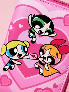 THE POWERPUFF GIRLS X SHEIN Printed Jewelry Storage Bag, Pink PU Material, Zipper Closed Design, With Heart-Shaped Pendant, Suitable For Storing Earrings, Necklaces, Rings, Small And Portable, Suitable For Travel And Home - powder - View 3