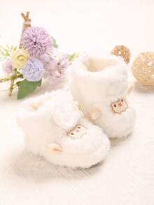 SHEIN Winter Soft-Soled Baby Shoes, Warm And Non-Slip, Suitable For 3-6-12 Months Baby Toddler Boots - White - View 4