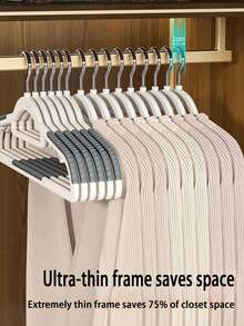 10pcs Multi-Functional Household Clothes Hangers, Traceless Non-Slip Design, Thickened And Reinforced Shoulder-Saving Dual Hangers, Suitable For Drying Wet And Dry Clothes - Grey - View 3