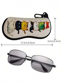 1PC Standard Size Soft Neoprene Durable Scratch Resistant Dust Proof Lightweight Compact Flat Design Zipper Closure Buckl Clip Cute Curious Cat Print Portable Glasses Case Eyeglass Pouch For Travel Sports Reading Fashion Glasses Storage Protective - Multicolor - View 4