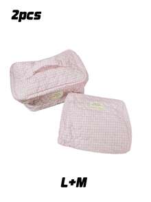 1pc Pink Plaid Quilted Cosmetic Bag – Large Capacity Travel Toiletry Organizer, Makeup Brush Storage Pouch For Vacation - Pink - View 14