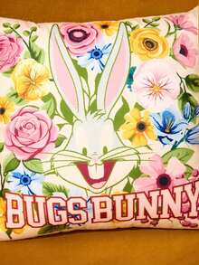 LOONEY TUNES X Joivida 1個聯名款枕套 45x45cm，柔軟絨毛可機洗方形靠墊套，卡通兔子與鴨子圖案被彩色花朵環繞，拉鍊開合，適合居家裝飾、沙發、臥室、客廳，可愛的情人節或生日禮物 - 彩色 - 查看 7