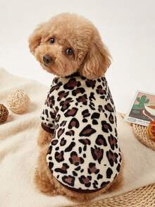 PETSIN 1 Pc Brown Leopard Print Fluffy Thick Warm Crew Neck Cat/Dog Sweatshirt, Suitable For Autumn/Winter - Multicolor - View 2