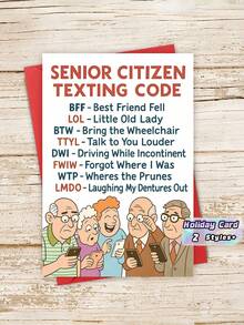 1pc "Senior Citizen Texting Code" Funny Birthday Card With Envelope, Humorous Senior Joke Greeting For Grandparents & Older Friends, Suitable For Birthdays & Milestones, Blank Inside - multicolor - View 1