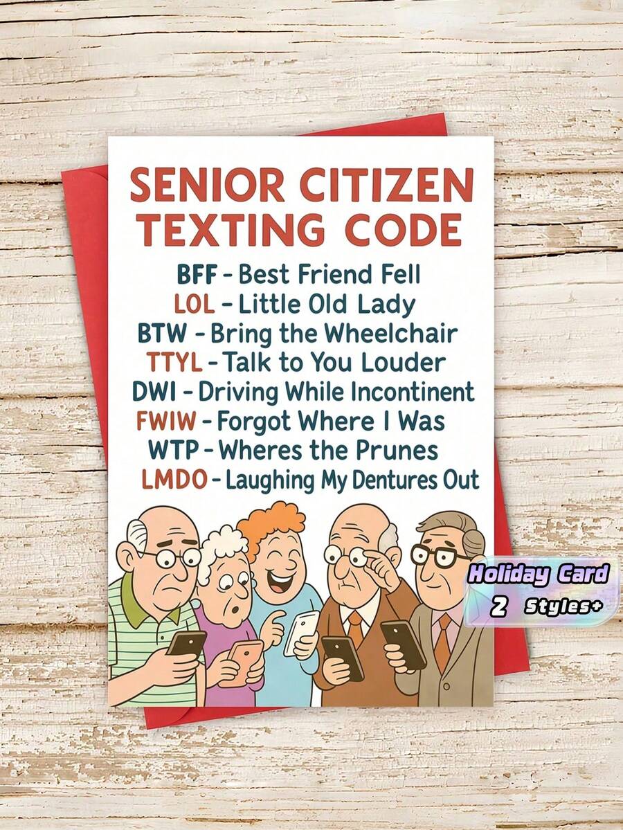 1pc "Senior Citizen Texting Code" Funny Birthday Card With Envelope, Humorous Senior Joke Greeting For Grandparents & Older Friends, Suitable For Birthdays & Milestones, Blank Inside - multicolor - View 1