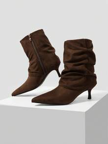 MOTF Botas de media pantorrilla con punta puntiaguda y cremallera lateral para Navidad y primavera - Verde Oscuro - Ver 7